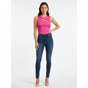 London Rose Womens Sleeveless Bodysuit Fuchsia Hot Pink Slit Chest Cutout‎ Sexy